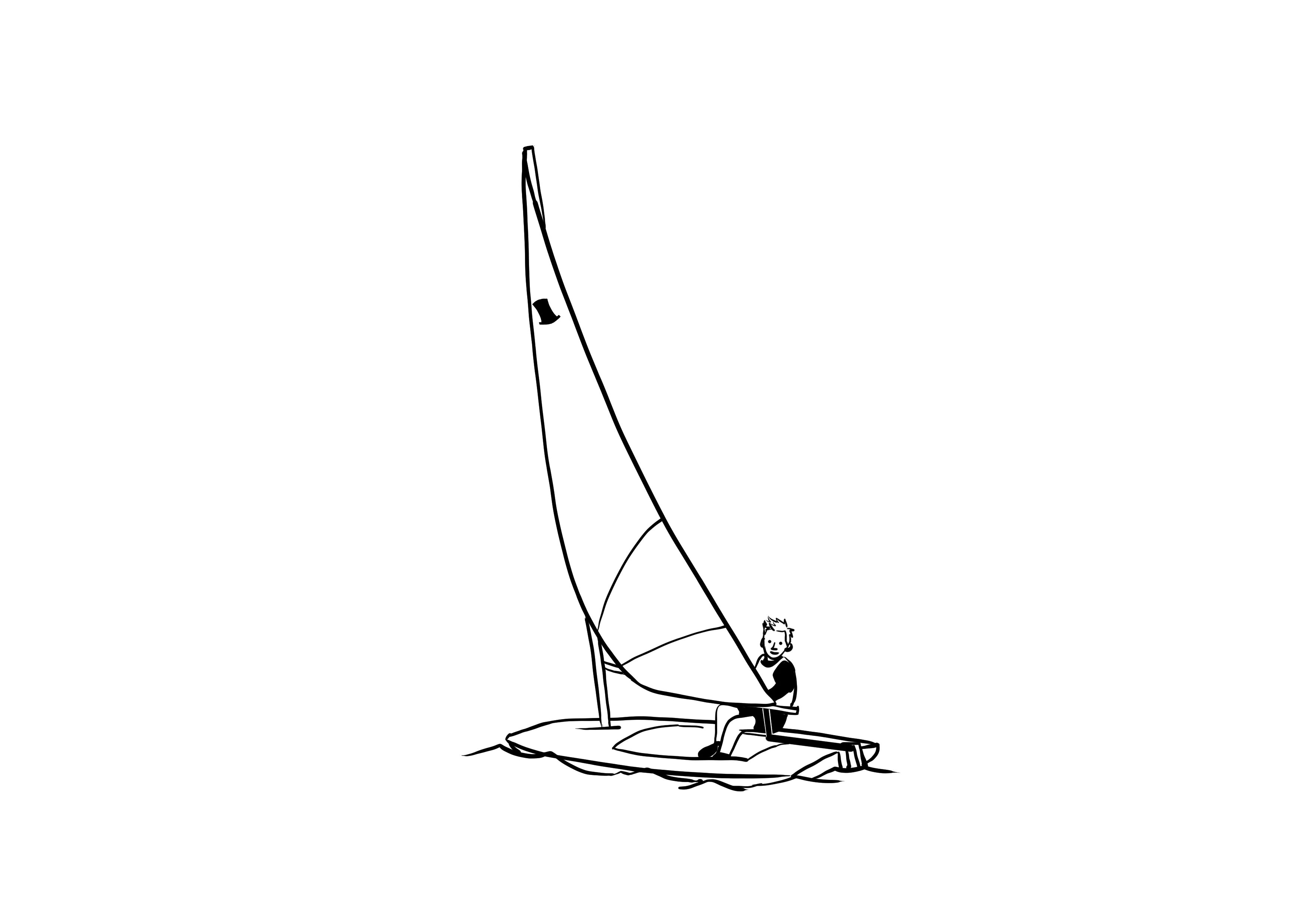 A person is seated on a small sailboat with a large sail against a plain black background, evoking the importance of dinghy insurance for such serene adventures.