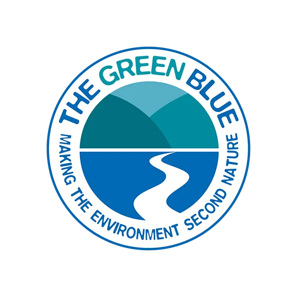 Logo of The Green Blue, featuring a blue and green stylized landscape with a winding river, and the tagline 'Making the Environment Second Nature'.