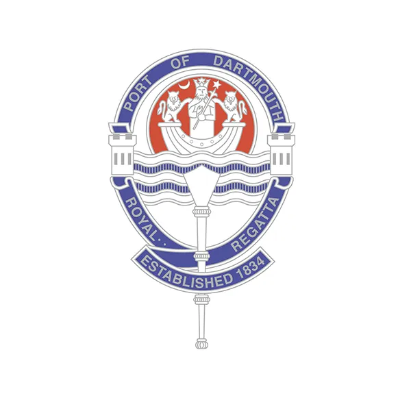 Emblem of the Port of Dartmouth Royal Regatta featuring a boat, nautical elements, and 